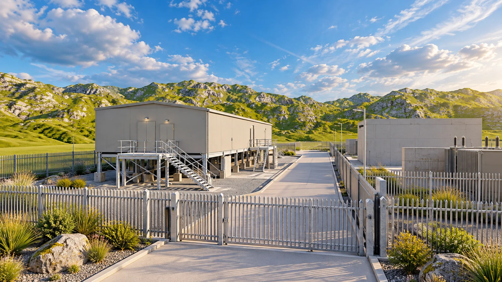 Power infrastructure site showing secure access and compound planning
